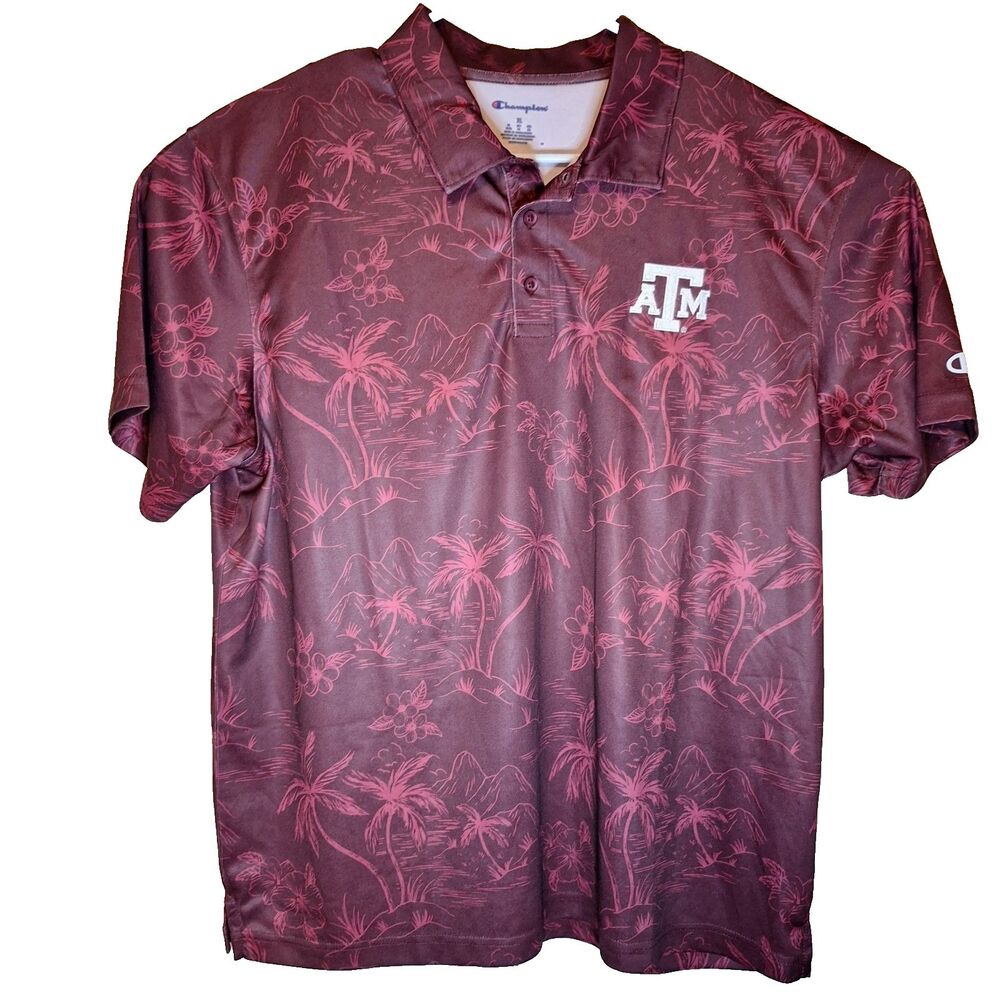 NWT Texas A&M Polo Shirt Mens Medium Hawaiian Floral NCAA Football Aggies Maroon